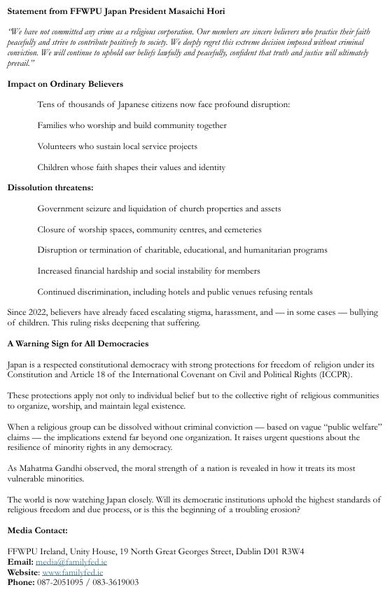 Statement from FFWPU Ireland � Part 2